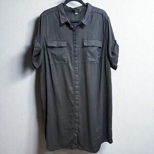 Ellos Size 22 Black Button Front Linen Shirt Dress Pockets Casual Minimalist